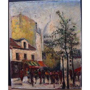 Paris Montmartre Sacre Coeur Bustling Street Scene Signed To Identify XX Rt700