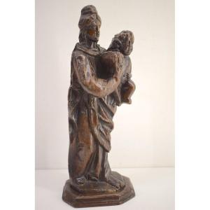 Art Populaire Religieux Vierge &agrave; l'Enfant XVIII &egrave;me Bois Sculpt&eacute;  Ref461