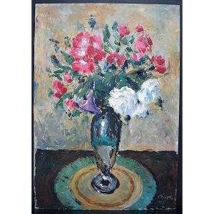 N Rojetto Italy Still Life Bouquet Of Flowers Tulips Peonies Impressionist XX Rt706