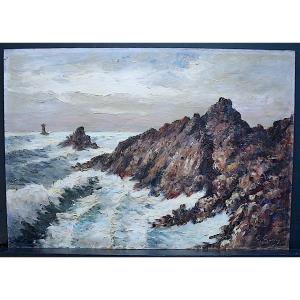 G Guerin Navy Brittany Pointe Du Raz Impressionist Signed XX Rt708