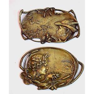 Pair Of Small Art Nouveau Symbolist Bronze Tidy Boxes 1900 Jugendstil Ref470