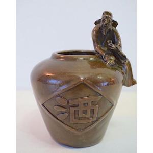 Petit Vase Bronze Personnage Chine  Asie  Indochine  Mandarin  Ref483