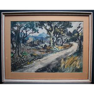 AUGUSTE CLERGÉ Avignon Route De Dève Provence Aquarelle Signé 1955   XX Rt732