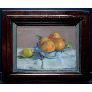 ELISE KAPILLOT Coupe d'Oranges et Citron Nature Morte aux Fruits Pastel  XX RT744