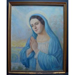 Louis émile Charpenne Pastel Virgin In Prayer Religious Portrait XIX XX Signed Rt771
