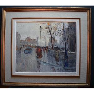 Paris In The Rain Cityscape Signed To Identify XX Years 1950s 1960s Rt787