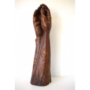 H Jobert Sculpture Pairs Of Hand And Forearm Carved Wood Ref527