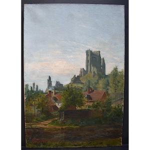 Signé E MENIER Ruines du Château De Lavardin  Loir-et-cher paysage impressionniste XIX XX RT805