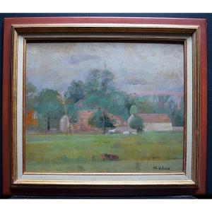 Therese Debains Post Impressionist Landscape Horses Signed XX Rt816