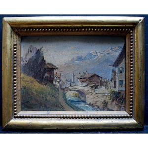 Andermatt Switzerland Miniature Signed On The Back Dalvero Snow Mountain Landscape XX Rt823