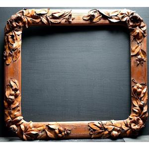 Cadre Cuir Motifs Floraux  Art Nouveau  Début XX Feuillure 50 x 44 cm Frame Ref C1078