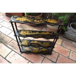 Wall Or Standing Shelf Black Lacquered Wood Chinese Decor China XIX Napoleon III Canton Ref512