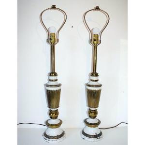 Imposing Pair Of Lamps From The Maison Stieffl Usa Circa 1950 Decor Of Palmettes Ref531