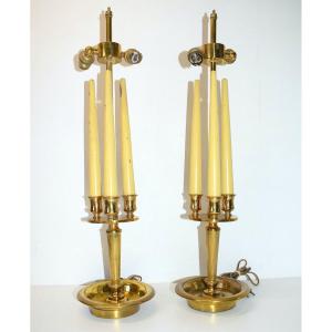 House Lucien Gau In Paris Pair Ascot Gilt Bronze Lamp 1950 1960 Ref532