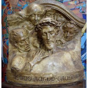 Frederic Brou Art Nouveau Sculpture Patinated Plaster Sculpture The Mock Christ Ref542