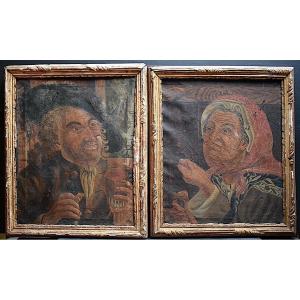 Pair Of XVIII Portraits With Caricatures Frames Rt858