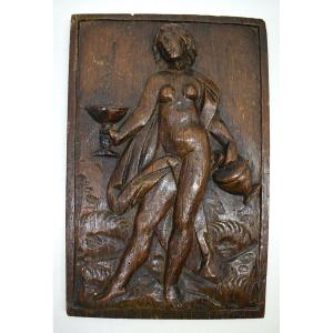 Popular Art Bas Relief Woman Allegory Of Temperance Carved Wood XVIIIth Ref571