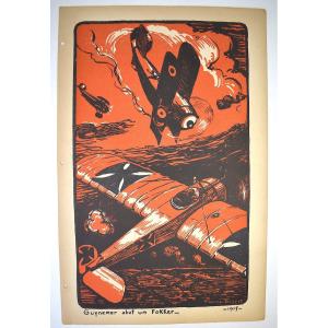 Print Maurice Busset Poster Lithograph Airplane Aviation Military War 1914 1918 Ref576