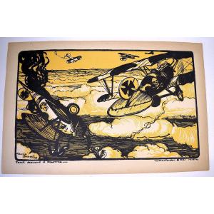 Estampe Maurice Busset  Affiche Lithographie Avion Aviation  Militaire  Guerre 1914 1918 Ref578