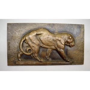 Antoine-louis Barye Bas Relief Plaque Bronze Animalier  Léopard Marchant XIX 1831 Ref580 