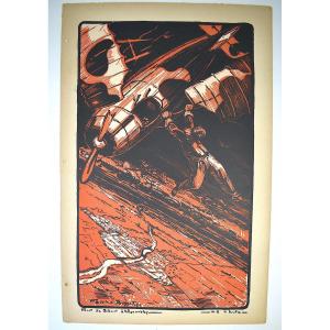 Maurice Busset Poster Lithograph Print Airplane Flights And Combats War 1914 1918 Ref581