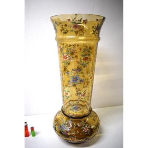 Large Enameled Vase Decorated With Art Nouveau Flowers 19th Century Legras Gallé Style Ref587