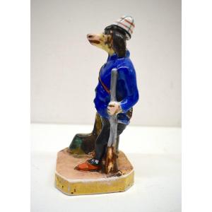 Curiosité Porte Plume Anthropomorphe Chien Chasseur Porcelaine Vieux Paris Chasse Ref595