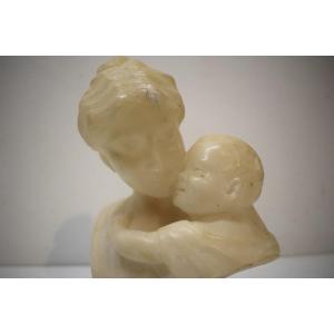 Sculpture En Albâtre Femme Et Enfant Buste Romantique Autour De 1900 Ref612