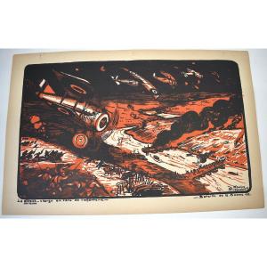 Estampe Maurice Busset  Affiche Lithographie Avion Aviation  Militaire  Guerre 1914 1918 Ref613