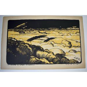 Print Maurice Busset Poster Lithograph Airplane Military Aviation War 1914 1918 Ref632