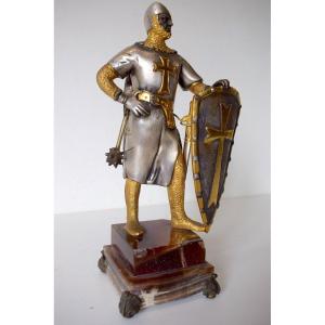 Giuseppe Vasari Silvered And Gilded Bronze Knight Crusader Soldier In Crusade Armor Ref635