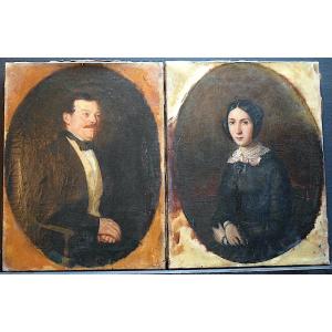 Napoleon Bellardel Signed Pair Of Portraits Man Woman XIXth Rt893