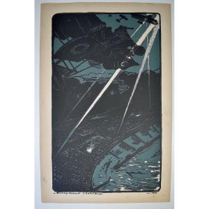 Estampe Maurice Busset  Affiche Lithographie Avion Aviation  Militaire  Guerre 1914 1918 Ref655