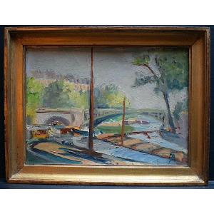 Pont Sully Paris Seine Barges 1959 Monogram Ea XX Rt899