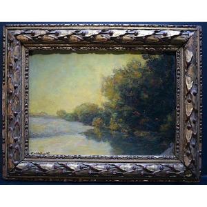 R Aubert Impressionist Landscape River 20th Century Rt902
