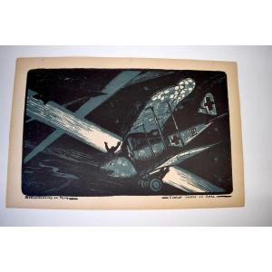 Estampe Maurice Busset  Affiche Lithographie Avion Aviation  Militaire  Guerre 1914 1918 Ref657