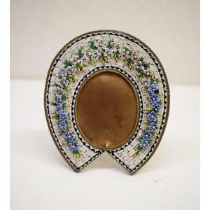 Cadre Photo Miniature bronze et  Micro Mosa&iuml;que verre D&eacute;cor De Fleurs   Italie Vers 1900 Ref659