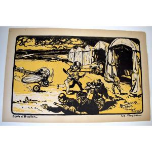 Estampe Maurice Busset  Affiche Lithographie Avion Aviation  Militaire  Guerre 1914 1918 Ref666