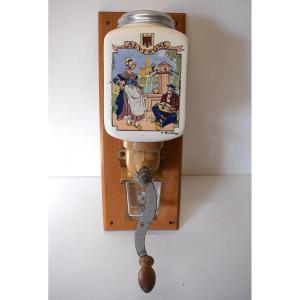 Peugeot Wall Coffee Grinder Earthenware From Sarreguemines Auvergne Signed R. Feuillie Ref667