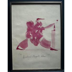 J DUPIN Lithographie sur Le Thème Du Vin Dédicacée XXème Rt906