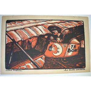 Estampe Maurice Busset  Affiche Lithographie Avion Aviation  Militaire  Guerre 1914 1918 Ref671