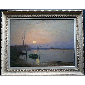 De Clermont Impressionist Marine Sunset Fisherman Boat XIXth Rt909