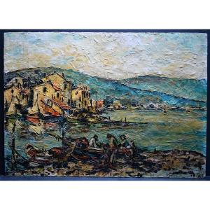 Marine Edge Of The Mediterranean Fishing Village Signed Guy XX Rt942