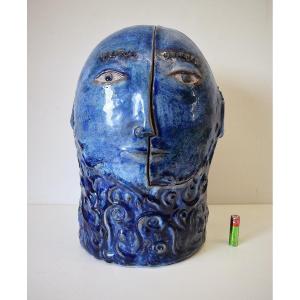 Jean And Robert Cloutier Sculpture Head Man Ceramic Box Removable Door Ref 702