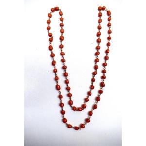 Antique Red Coral Necklace Jewel Early 20th Ref729