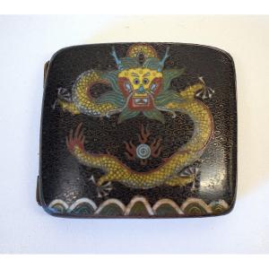 Cigarette Case Box In Cloisonné Enamels China Asia Dragons Five Claws Ref747 
