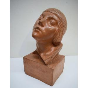 Maxime Real Del Sarte Art Deco Terracotta Head Of Woman Joan Of Arc Ref752