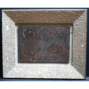 Art Brut Bois Griffé Couple Non Signé XX ème Siècle RT1156