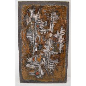 Jacques Poussine Abstract Composition Circa 1950 Enameled Lava Stone Sant Vicens Ref1049