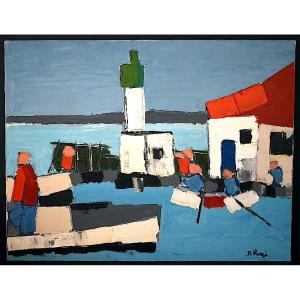 DINO ROOZI Sc&egrave;ne de Port Sud M&eacute;diterran&eacute;e Marine PROVENCE  Art Moderne XX &egrave;me Si&egrave;cle RT1247